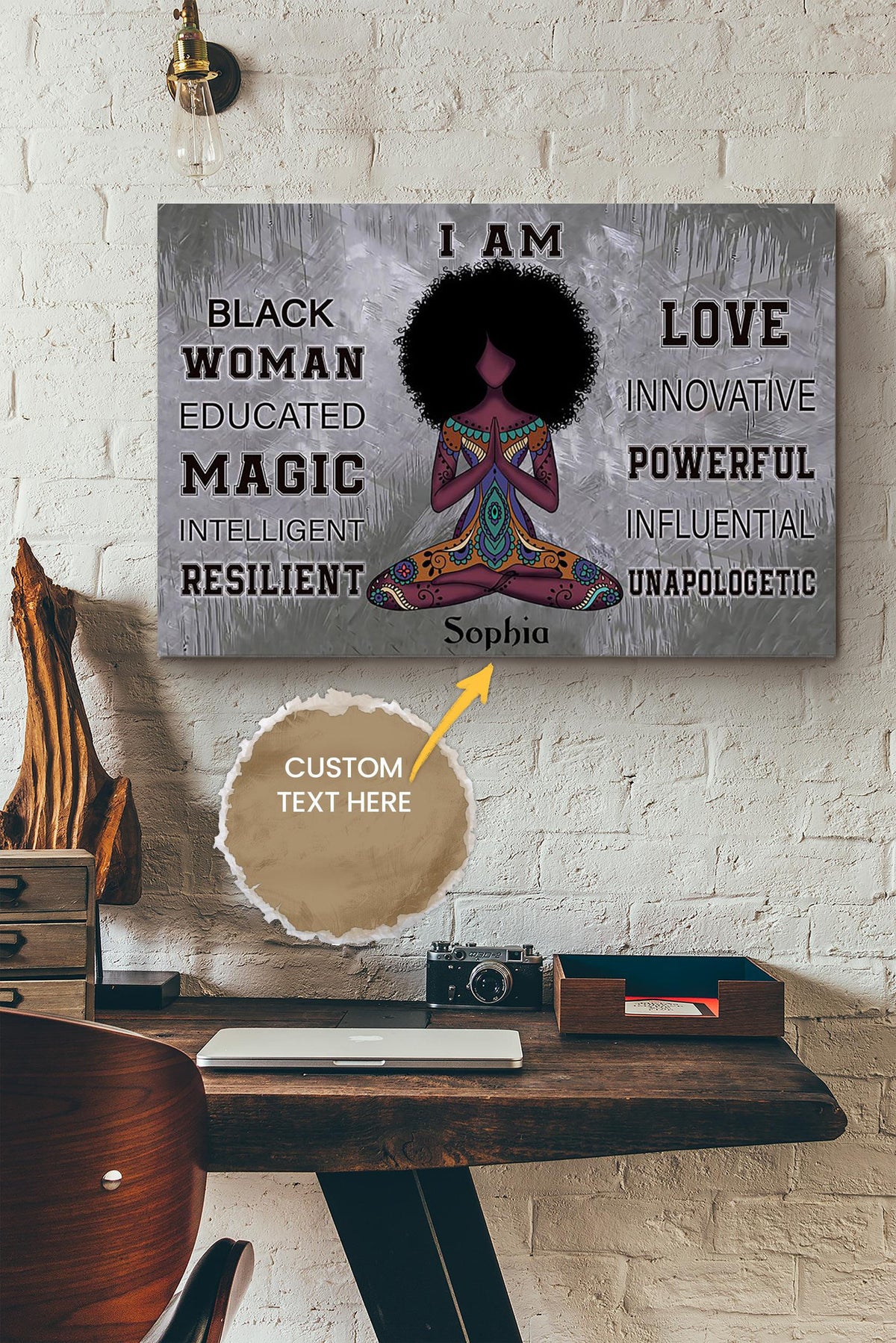 African Yoga Girl Personalized Poster - Woman Wall Art - Gift For Black Women African Women Canvas Gallery Wrapped Canvas Framed Gift Idea Framed Prints, Canvas