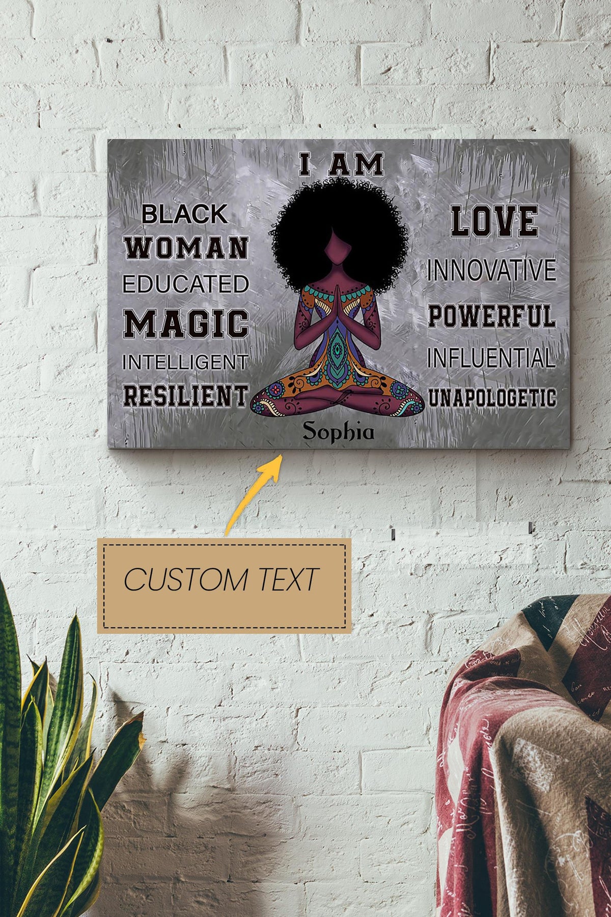 African Yoga Girl Personalized Poster - Woman Wall Art - Gift For Black Women African Women Canvas Gallery Wrapped Canvas Framed Gift Idea Framed Prints, Canvas
