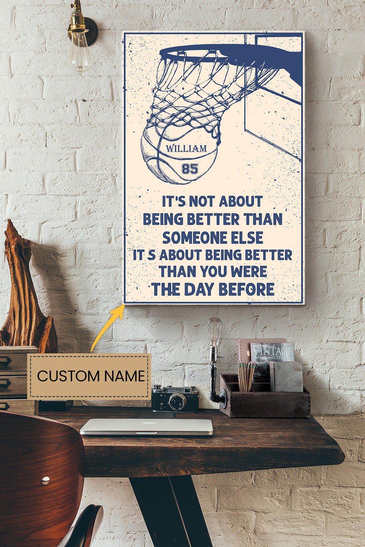 Basketball It's About Being Better Than You Were Yesterday Personalized Poster - Sport Wall Art - GIft For Basketball Player Basketball Lover Canvas Gallery Wrapped Canvas Framed Gift Idea Framed Prints, Canvas