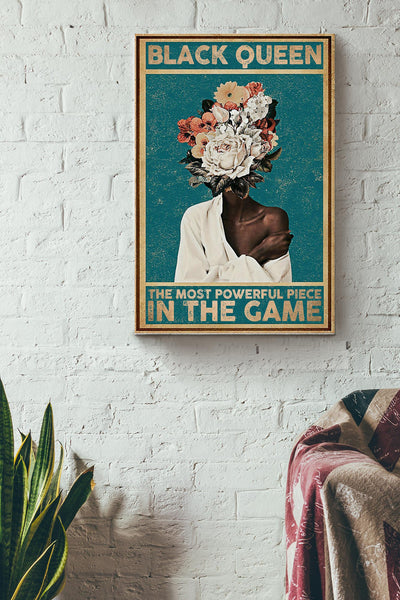 Black Queen The Most Powerful Piece In Game Flowers Poster - Decor Wall Art - Gift For Black Girl Black Women Womens Day Black People Canvas Gallery Wrapped Canvas Framed Gift Idea Framed Prints, Canvas