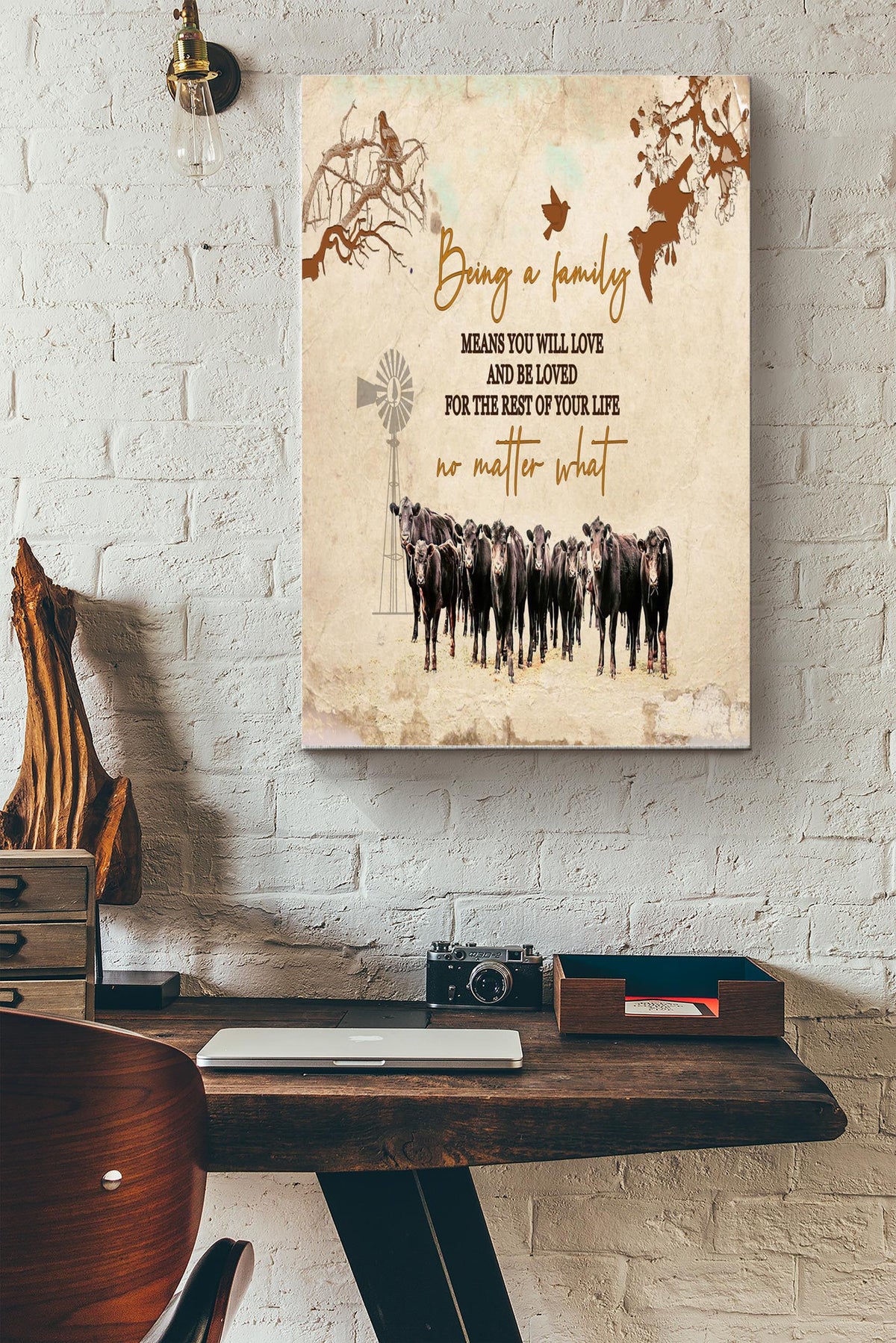 Being A Family Poster - Family Wall Art - Gift For Cow Lovers Relatives Son Daughter Dad Papa Mom Mother Home Decor Canvas Gallery Wrapped Canvas Framed Gift Idea Framed Prints, Canvas