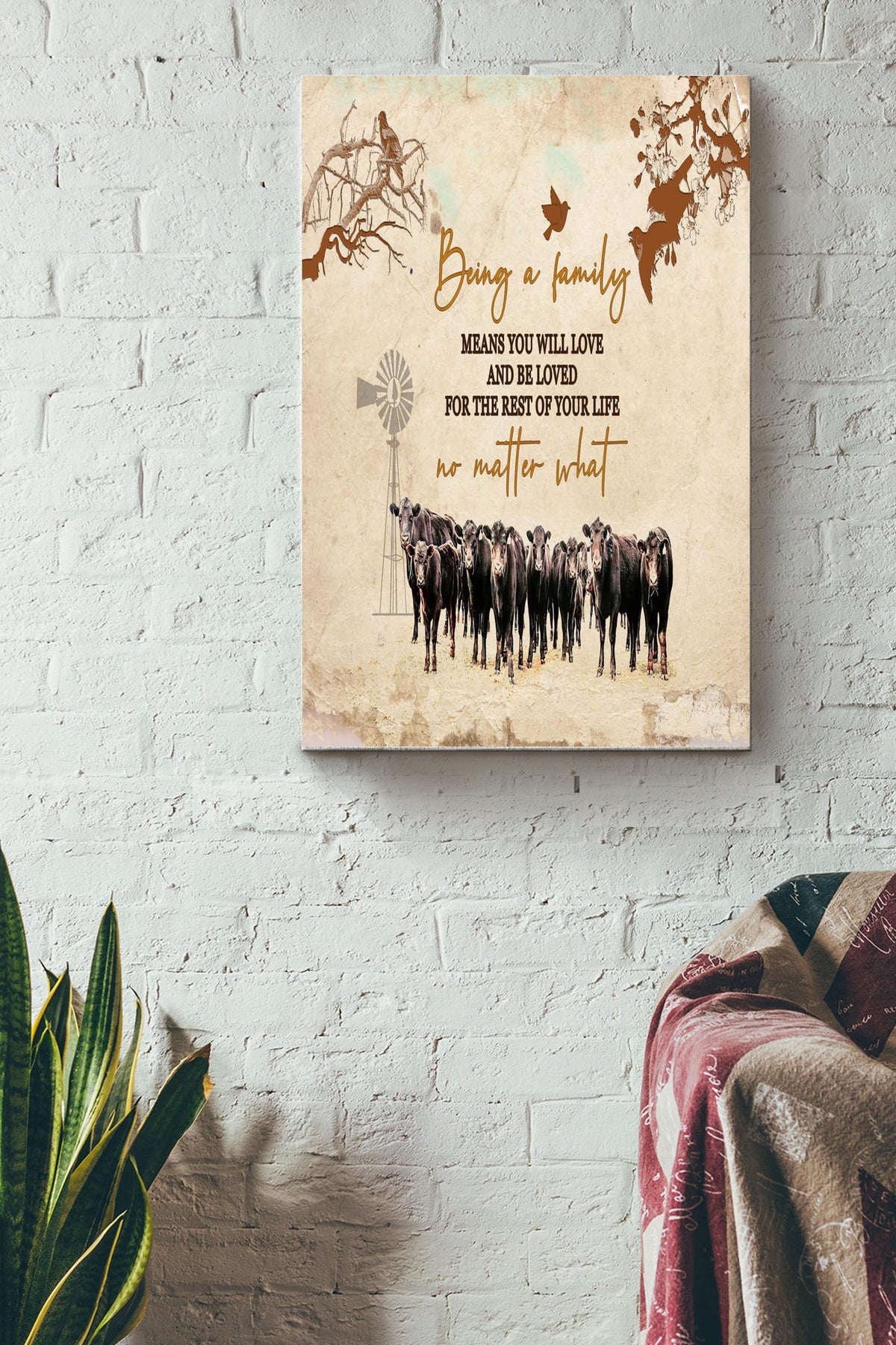Being A Family Poster - Family Wall Art - Gift For Cow Lovers Relatives Son Daughter Dad Papa Mom Mother Home Decor Canvas Gallery Wrapped Canvas Framed Gift Idea Framed Prints, Canvas