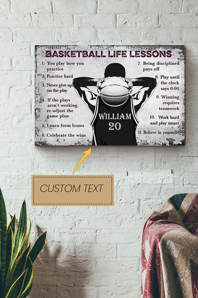 Basketball Life Lesson Rules Personalized Poster - Sport Wall Art - Gift For Basketball Player Basketball Lover Canvas Gallery Wrapped Canvas Framed Gift Idea Framed Prints, Canvas