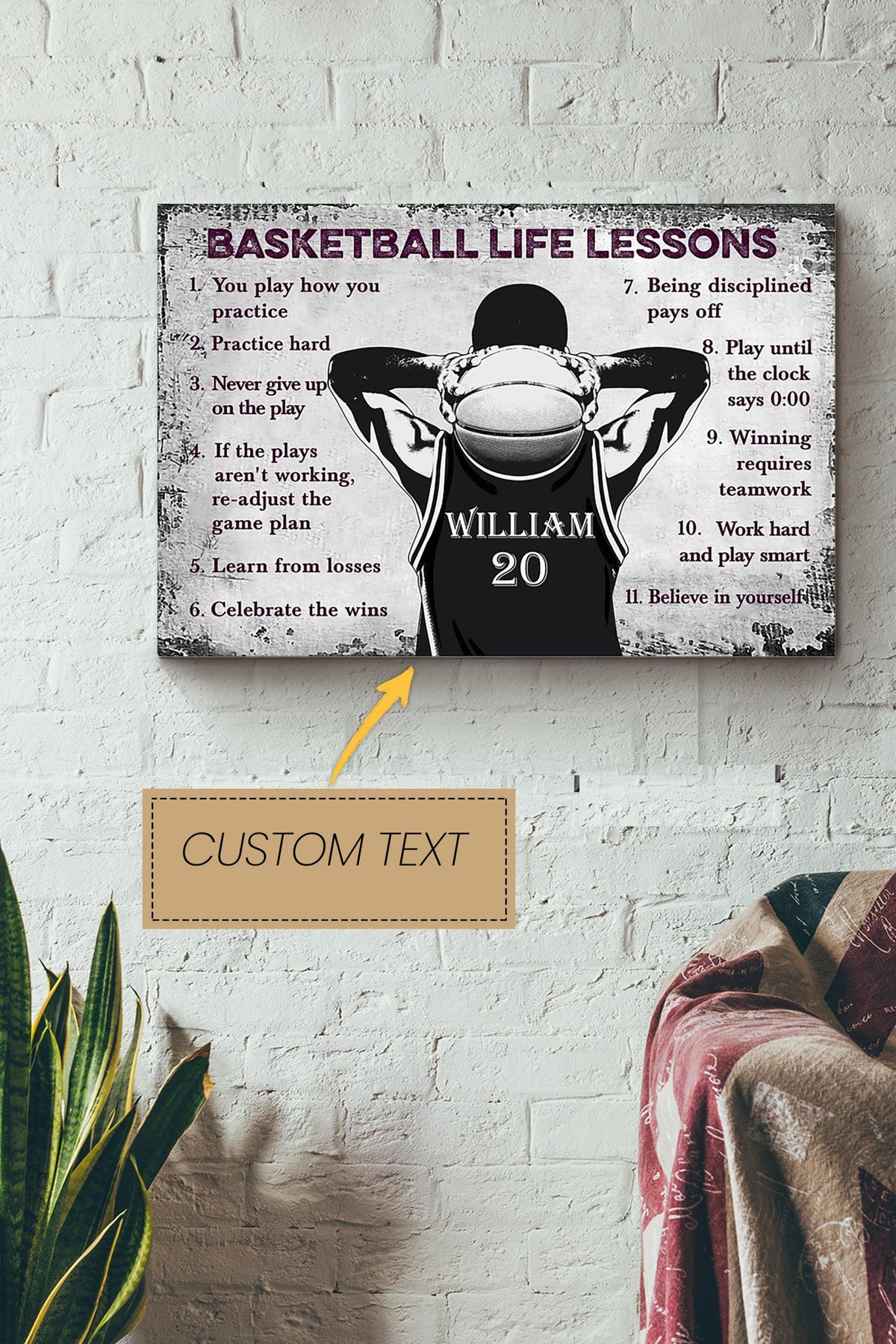 Basketball Life Lesson Rules Personalized Poster - Sport Wall Art - Gift For Basketball Player Basketball Lover Canvas Gallery Wrapped Canvas Framed Gift Idea Framed Prints, Canvas