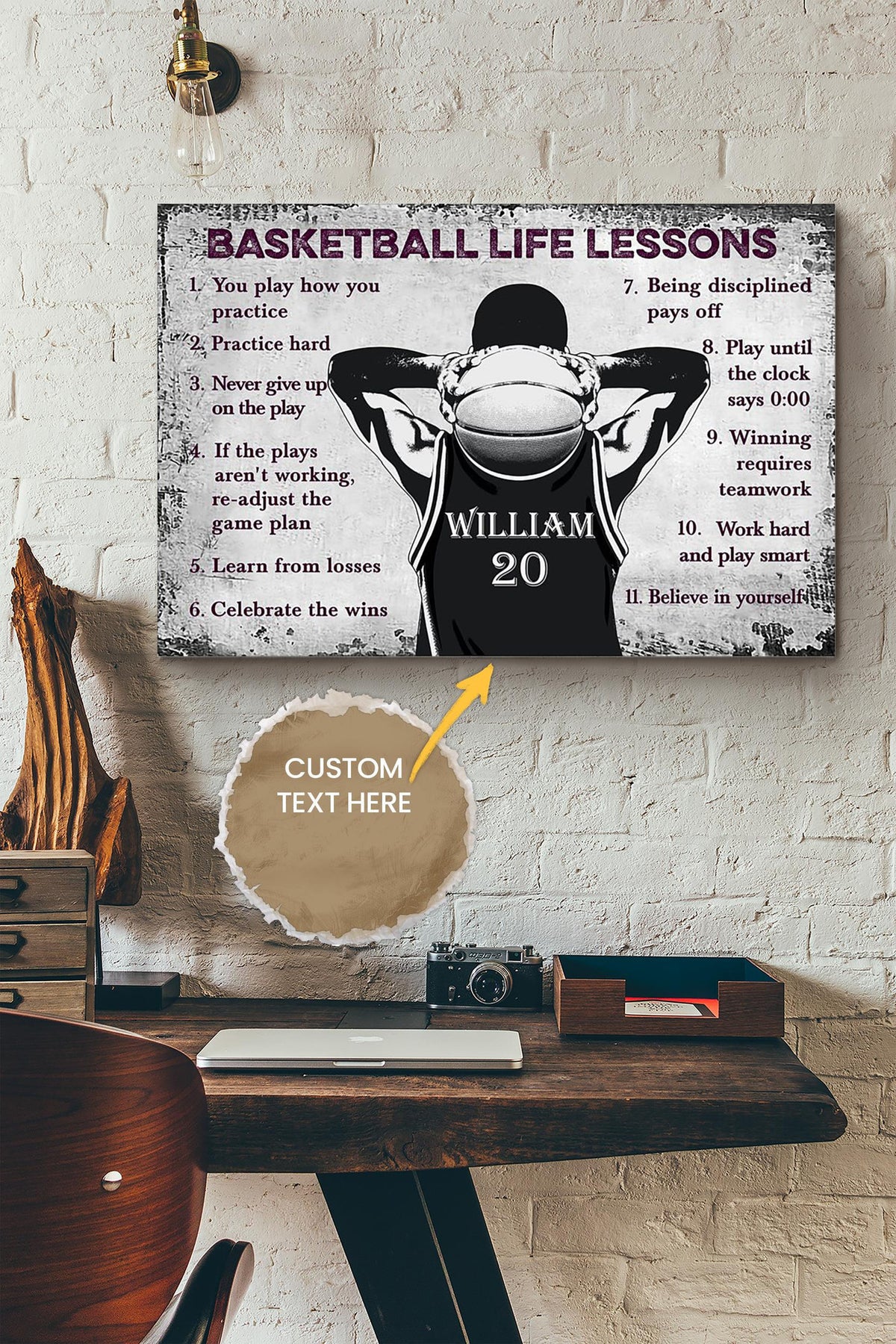 Basketball Life Lesson Rules Personalized Poster - Sport Wall Art - Gift For Basketball Player Basketball Lover Canvas Gallery Wrapped Canvas Framed Gift Idea Framed Prints, Canvas