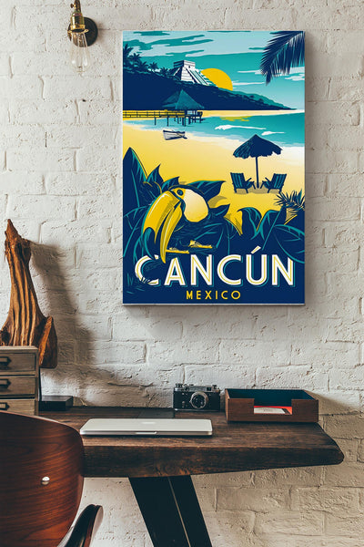 Cancun Mexico - Traveling Wall Art - Gift For Tourist Souvenir Traveling Lover Surfing Lover Beach Lover Canvas Gallery Wrapped Canvas Framed Gift Idea Framed Prints, Canvas