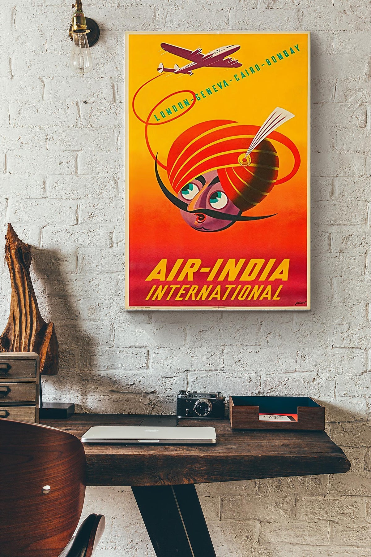 Air-India International Poster - Traveling Knowledge Wall Art - Gift For Flight Attendants Indian Pilot Aviation Worker Canvas Gallery Wrapped Canvas Framed Gift Idea Framed Prints, Canvas