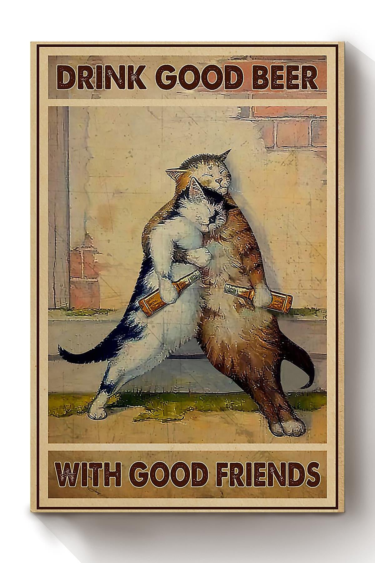 Cats Drink Good Beer With Good Friends Animal Wall Art Gift For Cat Lover International Cat Day Kitten Foster Beer Lover Canvas Framed Prints, Canvas