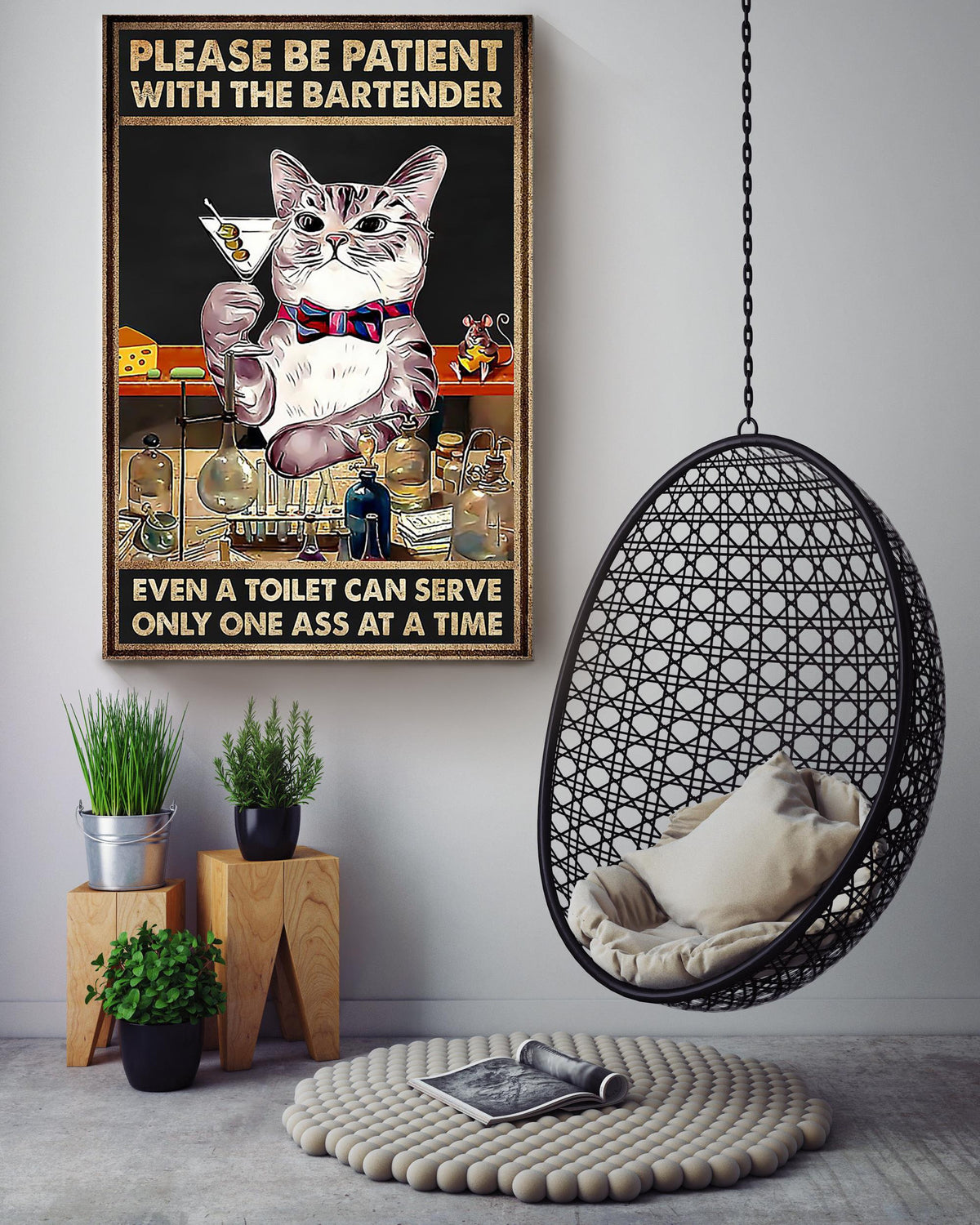 Cat Bartender Funny Quote Gift For Bartender Bar Club Decor Canvas
