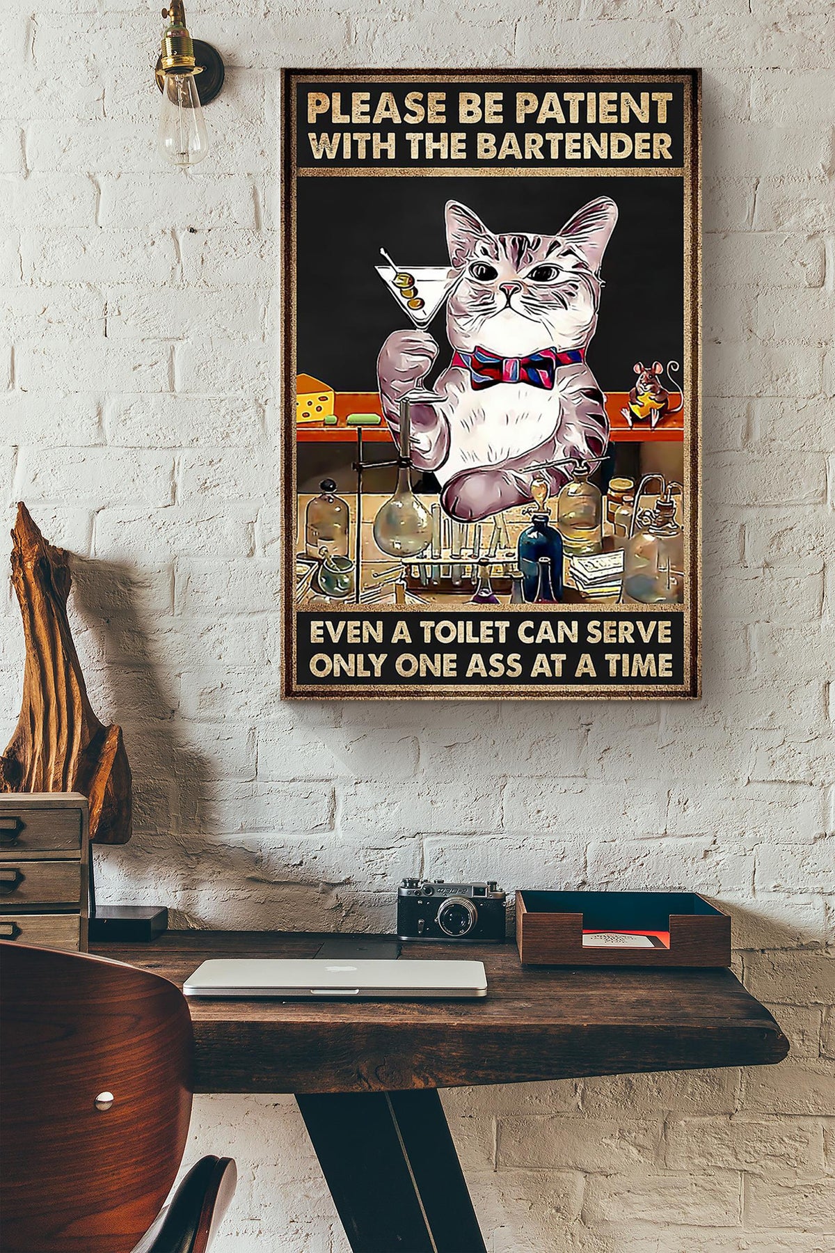 Cat Bartender Funny Quote Gift For Bartender Bar Club Decor Canvas