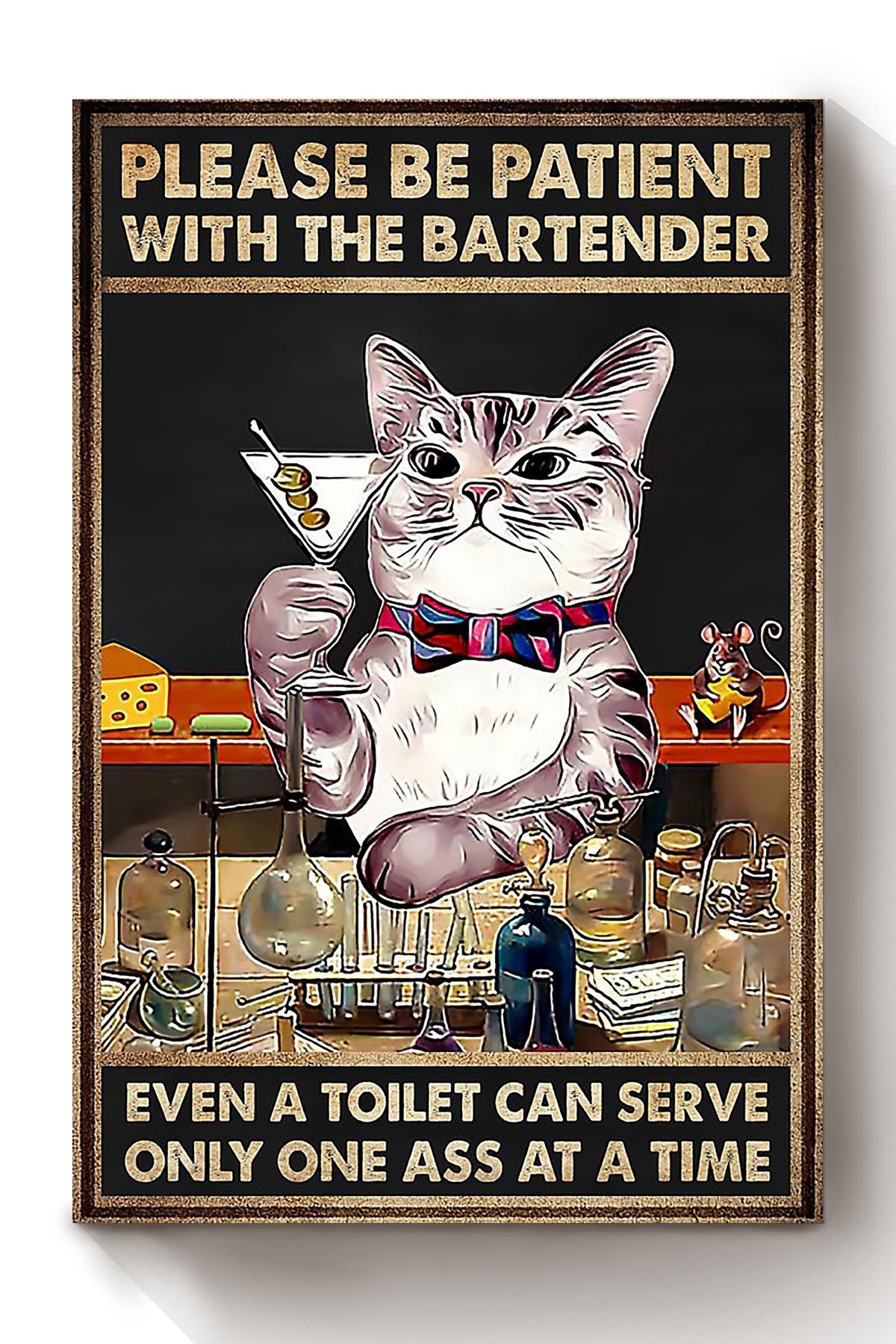 Cat Bartender Funny Quote Gift For Bartender Bar Club Decor Canvas