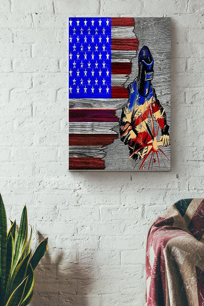 American Welder Poster - Welder Wall Art - Gift For American Welder Father Dad Fathers Day Canvas Gallery Wrapped Canvas Framed Gift Idea Framed Prints, Canvas