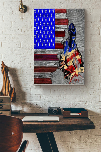 American Welder Poster - Welder Wall Art - Gift For American Welder Father Dad Fathers Day Canvas Gallery Wrapped Canvas Framed Gift Idea Framed Prints, Canvas