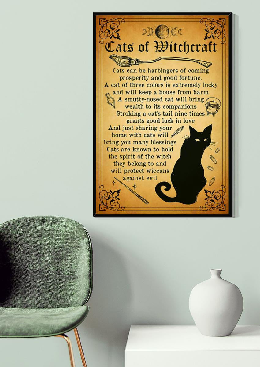 Cats Of Witchcraft Knowledge Wall Art For Home Decor Canvas Gallery Wrapped Canvas Framed Gift Idea Framed Prints, Canvas