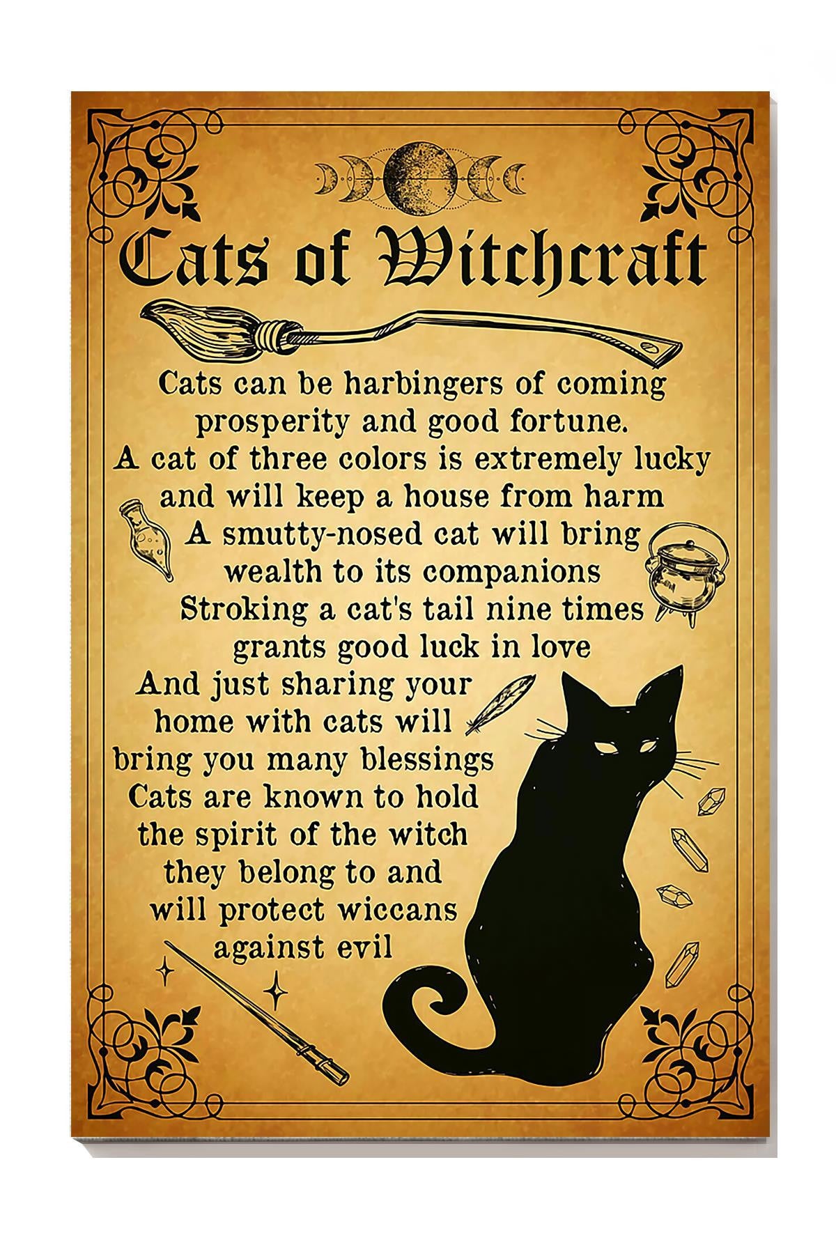 Cats Of Witchcraft Knowledge Wall Art For Home Decor Canvas Gallery Wrapped Canvas Framed Gift Idea Framed Prints, Canvas