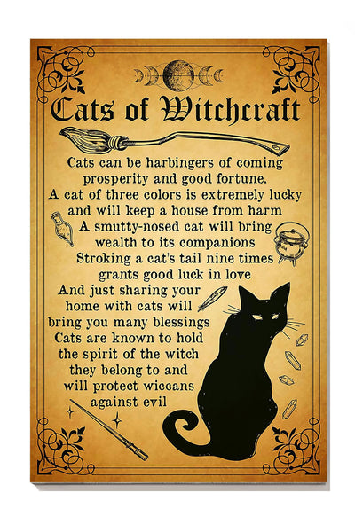 Cats Of Witchcraft Knowledge Wall Art For Home Decor Canvas Gallery Wrapped Canvas Framed Gift Idea Framed Prints, Canvas