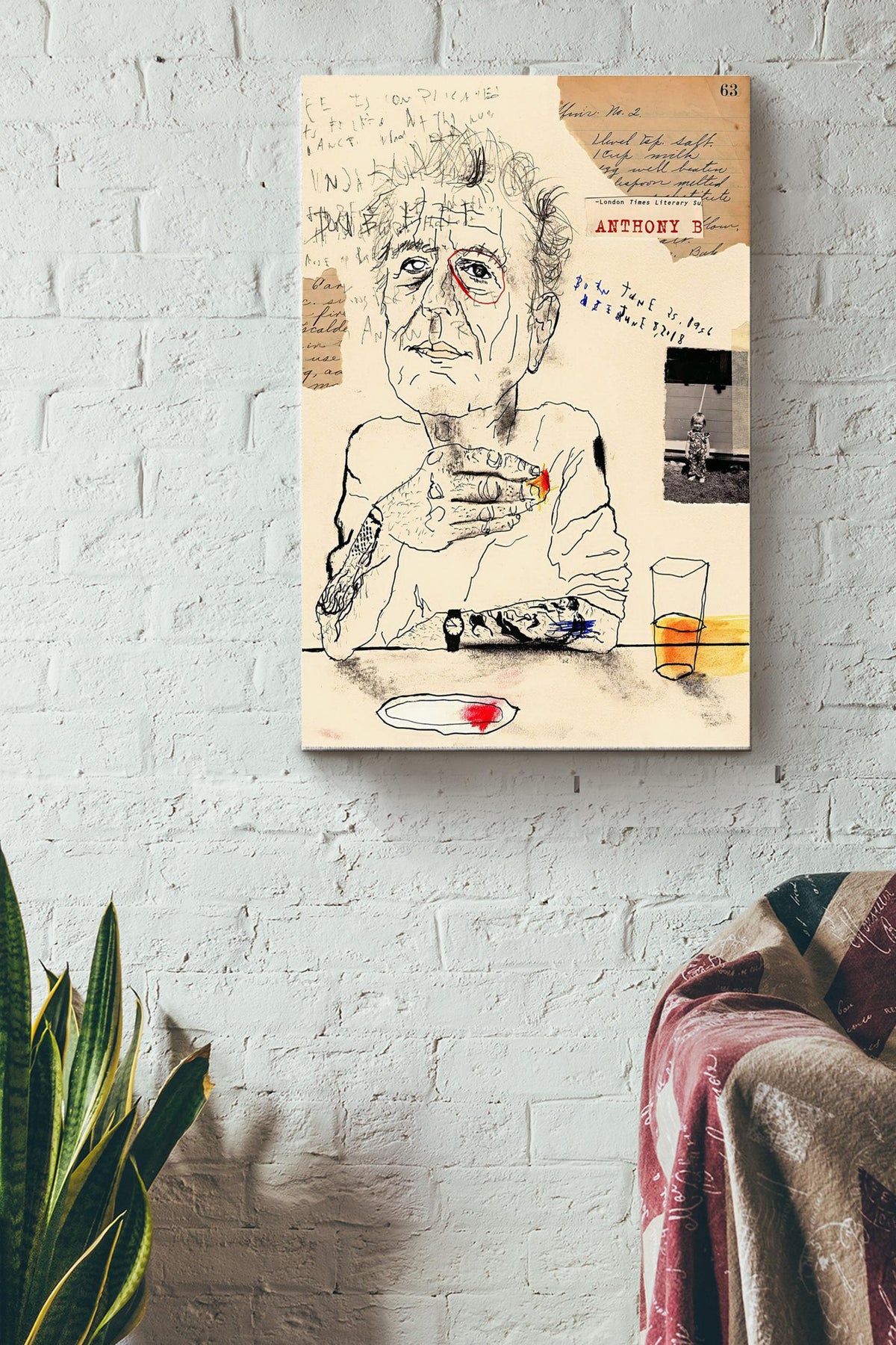 Anthony Bourdain Drinking Wine Poster - Decor Wall Art - Gift For Bar Restaurant Home Decor Canvas Gallery Wrapped Canvas Framed Gift Idea Framed Prints, Canvas