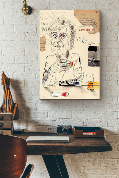 Anthony Bourdain Drinking Wine Poster - Decor Wall Art - Gift For Bar Restaurant Home Decor Canvas Gallery Wrapped Canvas Framed Gift Idea Framed Prints, Canvas