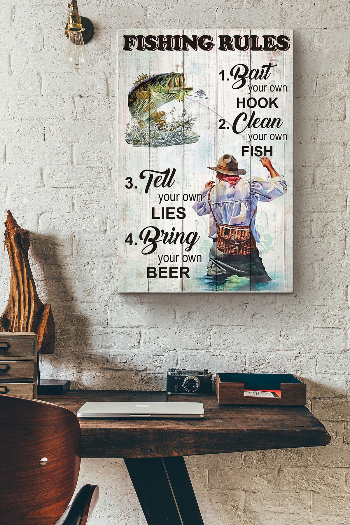 4 Rules When You Go Fishing Poster Canvas Gallery Wrapped Canvas Framed Gift Idea
