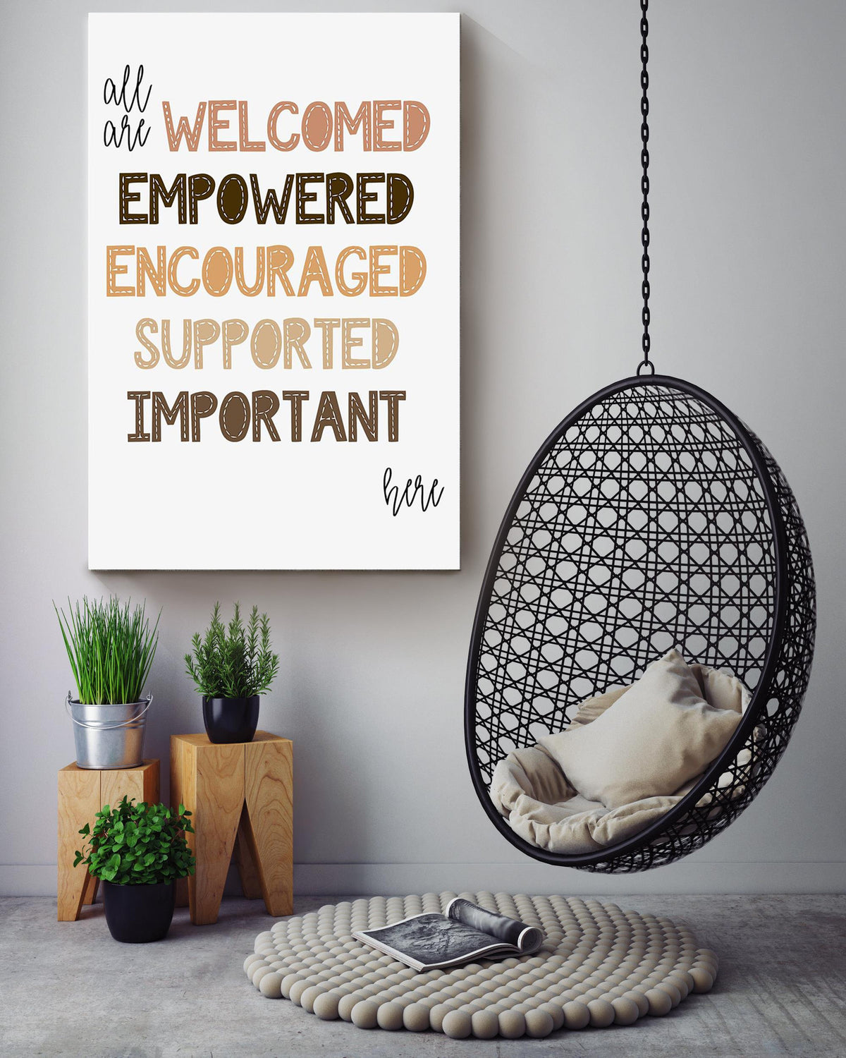 All Are Welcome And Supported Here Equality And Equity Quote For Home Decor Housewarming Canvas