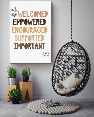 All Are Welcome And Supported Here Equality And Equity Quote For Home Decor Housewarming Canvas