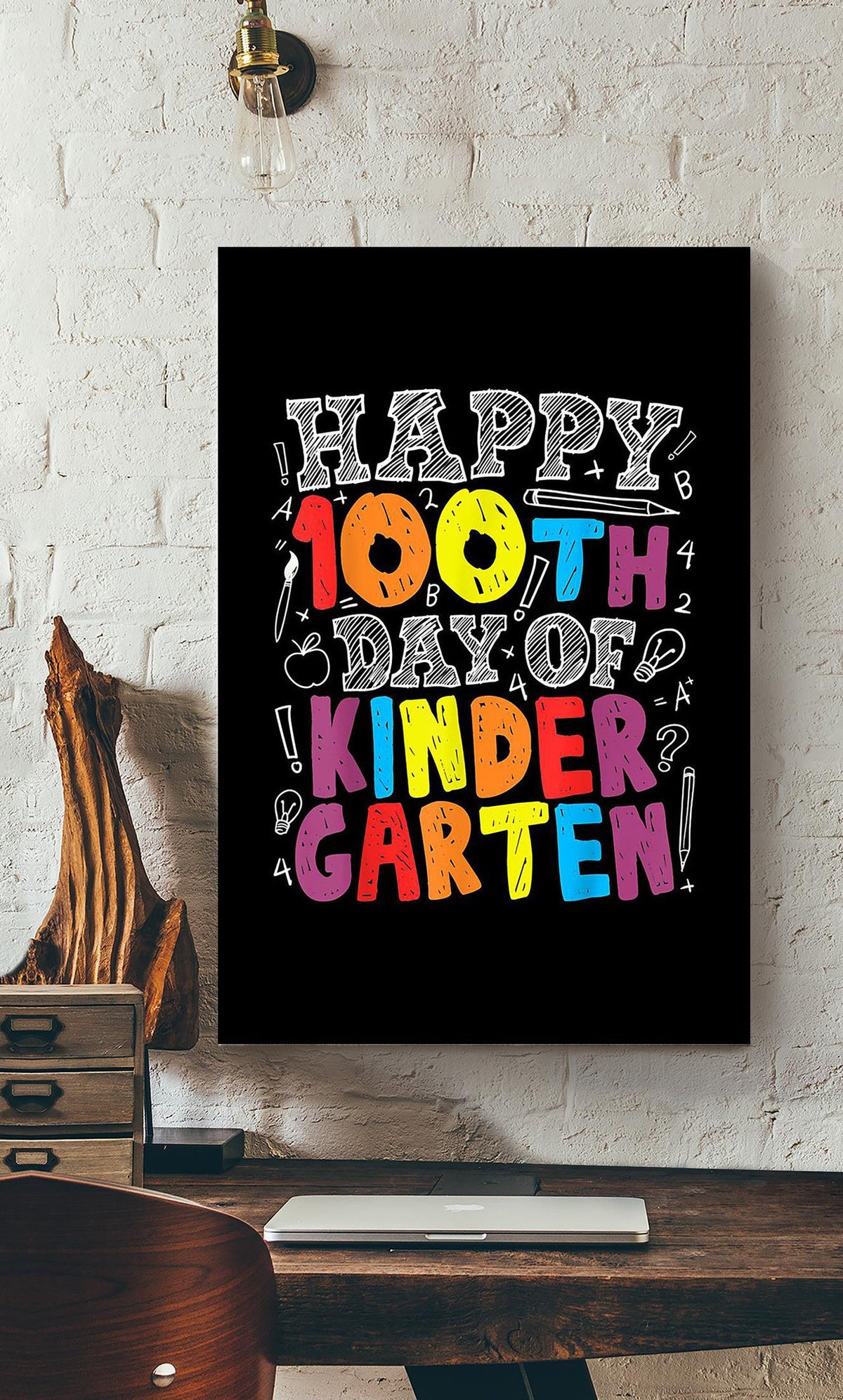 100 Th Day Of School Teacher Boys Girls 100 Days Ki Canvas Gallery Wrapped Canvas Framed Gift Idea