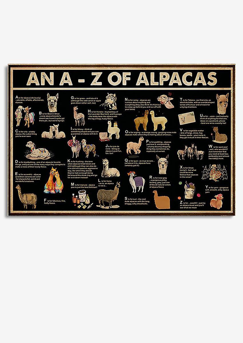 A To Z Of Alpacas Animal Knowledge For Homeschool Nusery Kids Bedroom Decor