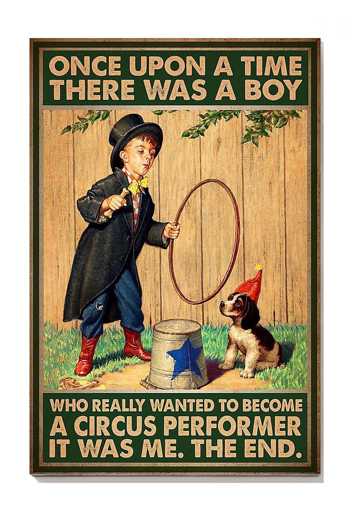 Boy With Cute Dog Once Upon A Time Circus Performer Dog Wall Art For Home Decor Canvas Gallery Wrapped Canvas Framed Gift Idea Framed Prints, Canvas