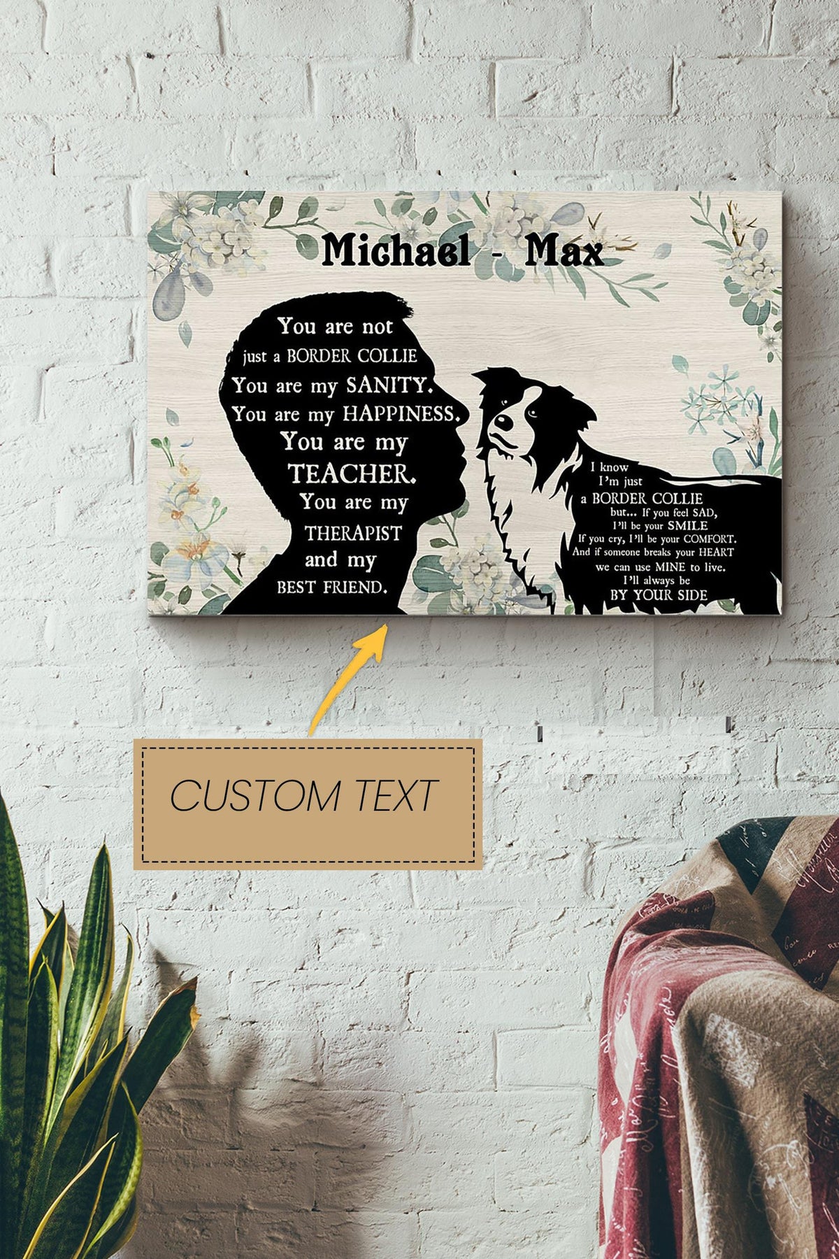 Border Collie Boy Therapist Best Friend Personalized Poster - Animal Wall Art - Gift For Dog Lover Dog Foster Puppy Fan Canvas Gallery Wrapped Canvas Framed Gift Idea Framed Prints, Canvas