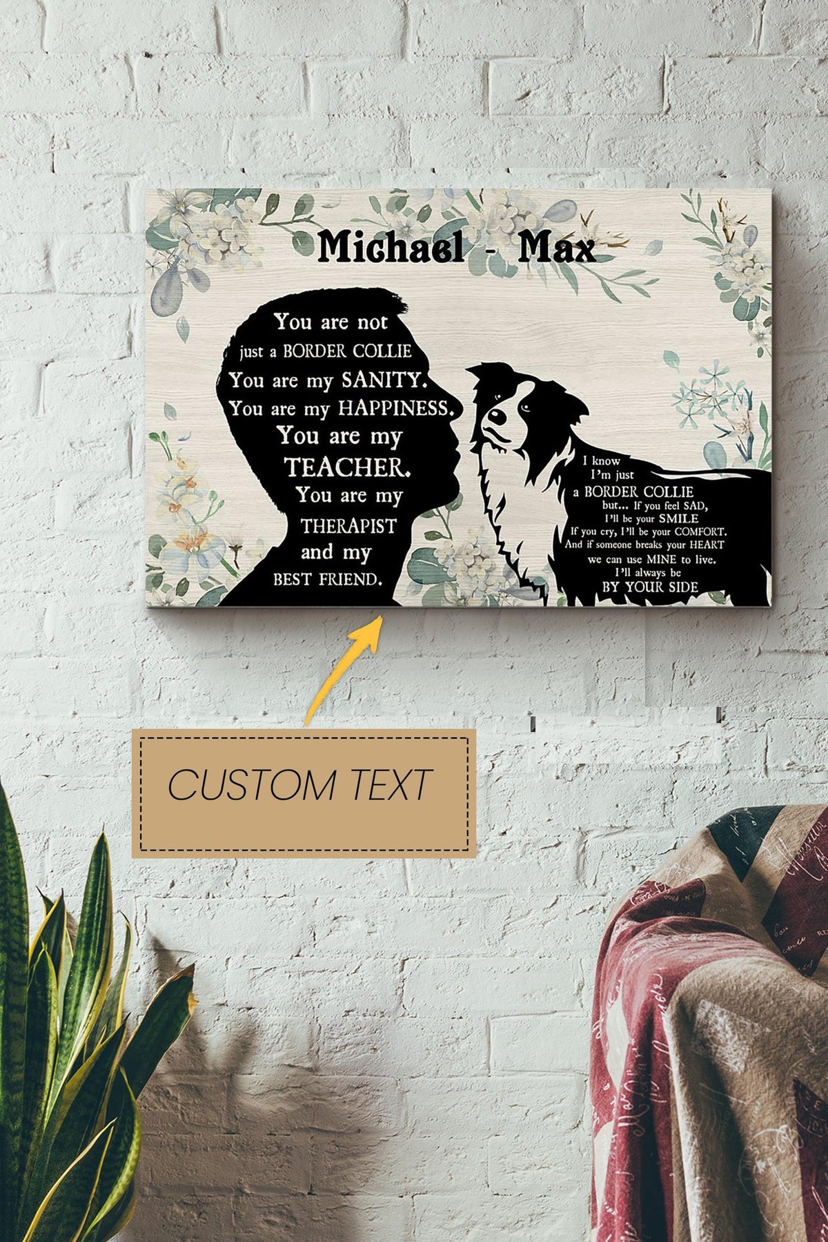 Border Collie Boy Therapist Best Friend Personalized Poster - Animal Wall Art - Gift For Dog Lover Dog Foster Puppy Fan Canvas Gallery Wrapped Canvas Framed Gift Idea Framed Prints, Canvas