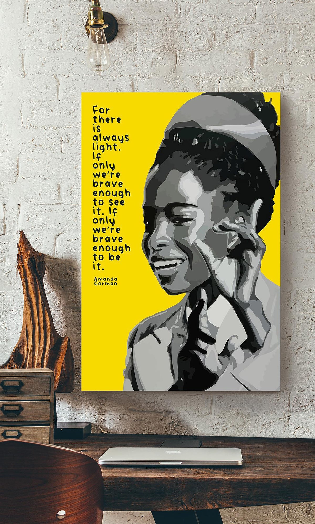 Amanda Gorman There Is Always Light If We Are Brave Amanda Gorman Wall Art Gift For Feminist Mother Day Canvas Gallery Wrapped Canvas Framed Gift Idea Framed Prints, Canvas