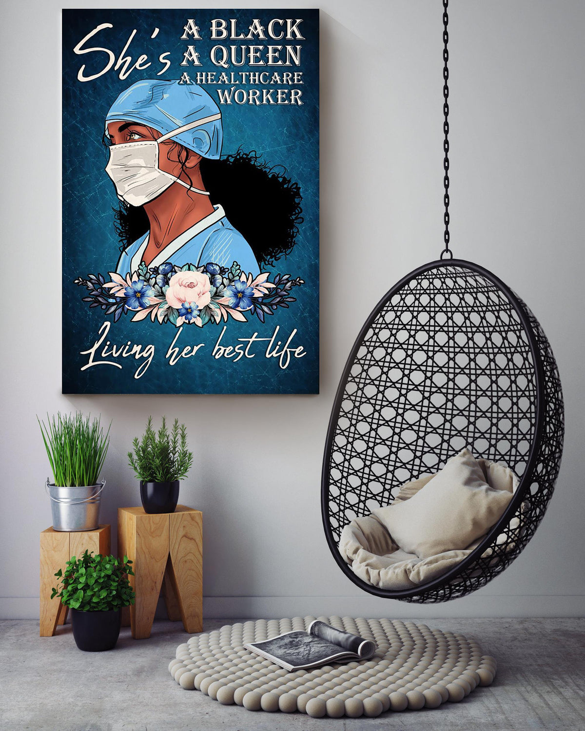 Black Nurse Is A Queen Nurse Life Wall Art Nurse's Day Gift Canvas Framed Prints, Canvas