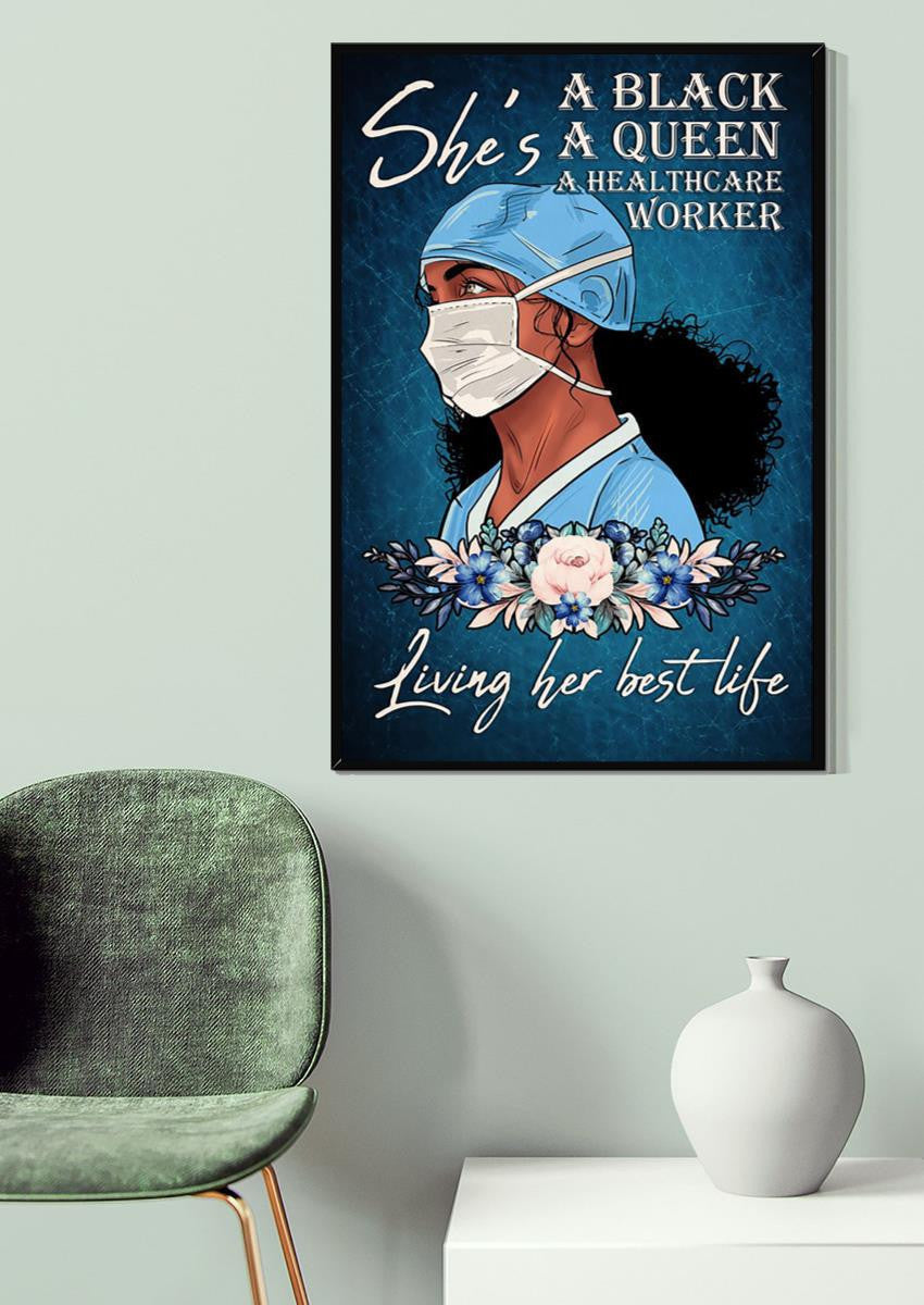 Black Nurse Is A Queen Nurse Life Wall Art Nurse's Day Gift Canvas Framed Prints, Canvas