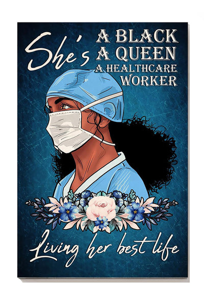 Black Nurse Is A Queen Nurse Life Wall Art Nurse's Day Gift Canvas Framed Prints, Canvas