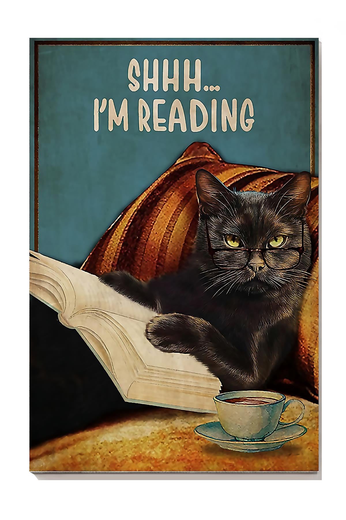 Cat Reading Book Funny Wall Art For Book Lover Cat Lover Library Decor Canvas Gallery Wrapped Canvas Framed Gift Idea Framed Prints, Canvas
