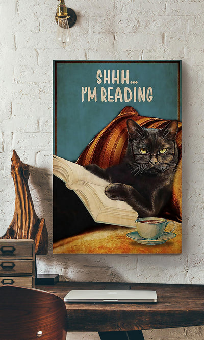 Cat Reading Book Funny Wall Art For Book Lover Cat Lover Library Decor Canvas Gallery Wrapped Canvas Framed Gift Idea Framed Prints, Canvas