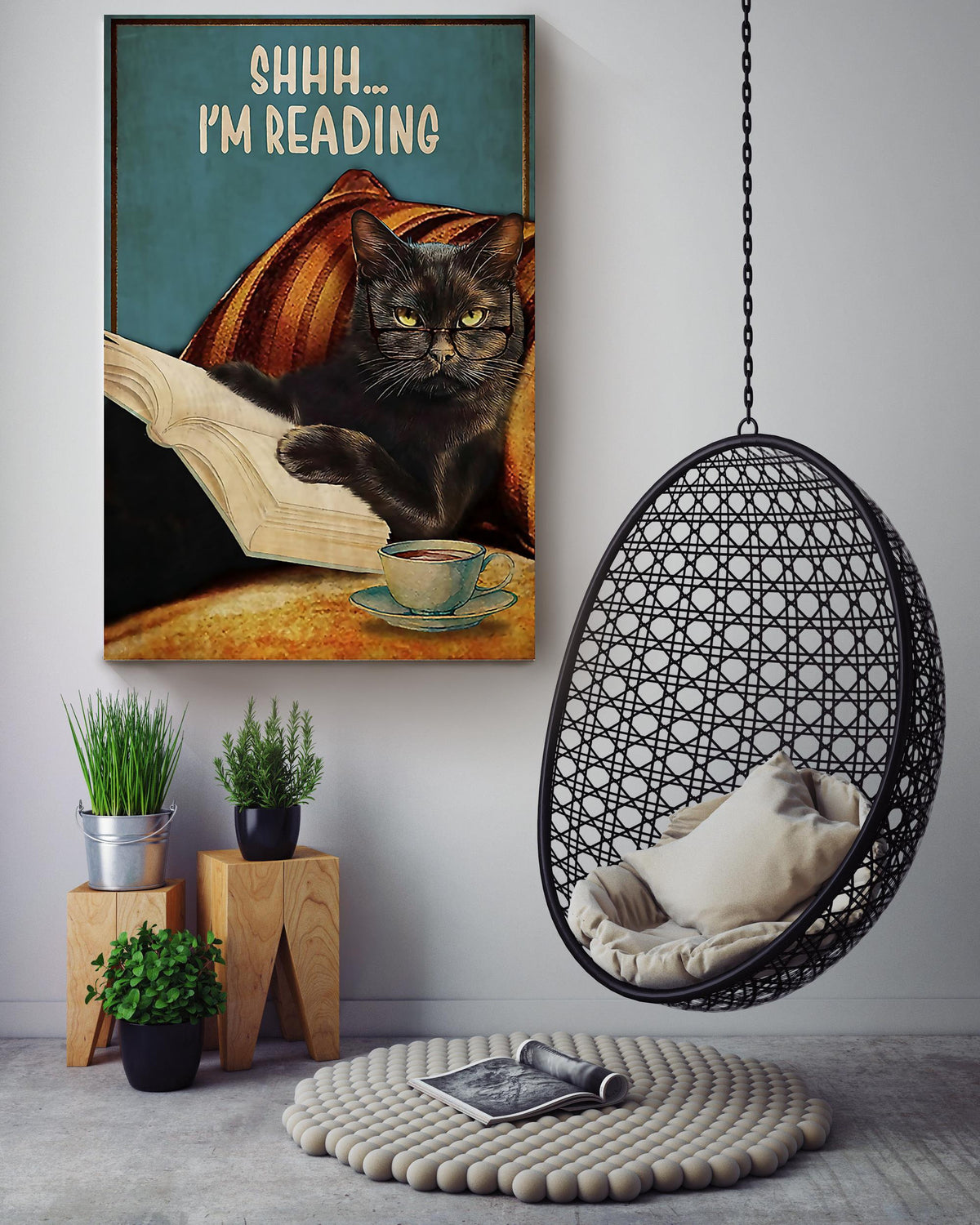 Cat Reading Book Funny Wall Art For Book Lover Cat Lover Library Decor Canvas Gallery Wrapped Canvas Framed Gift Idea Framed Prints, Canvas