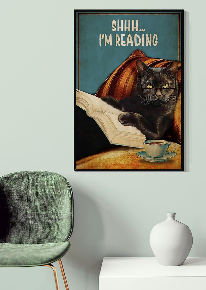 Cat Reading Book Funny Wall Art For Book Lover Cat Lover Library Decor Canvas Gallery Wrapped Canvas Framed Gift Idea Framed Prints, Canvas