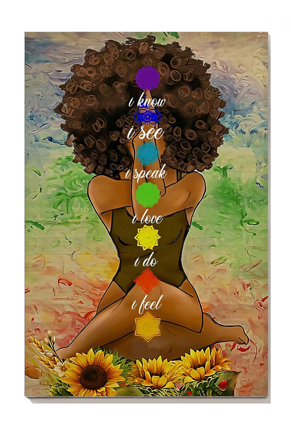 Black Girl Meditation Yoga Afro Woman Mandala Namaste Art For Yoga Lover Canvas