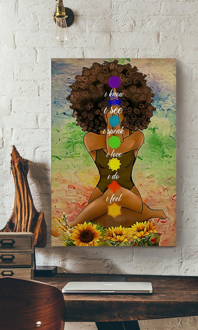 Black Girl Meditation Yoga Afro Woman Mandala Namaste Art For Yoga Lover Canvas