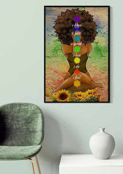 Black Girl Meditation Yoga Afro Woman Mandala Namaste Art For Yoga Lover Canvas