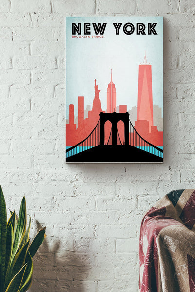 Brooklyn Bridge Travel New York Poster Canvas Gallery Wrapped Canvas Framed Gift Idea
