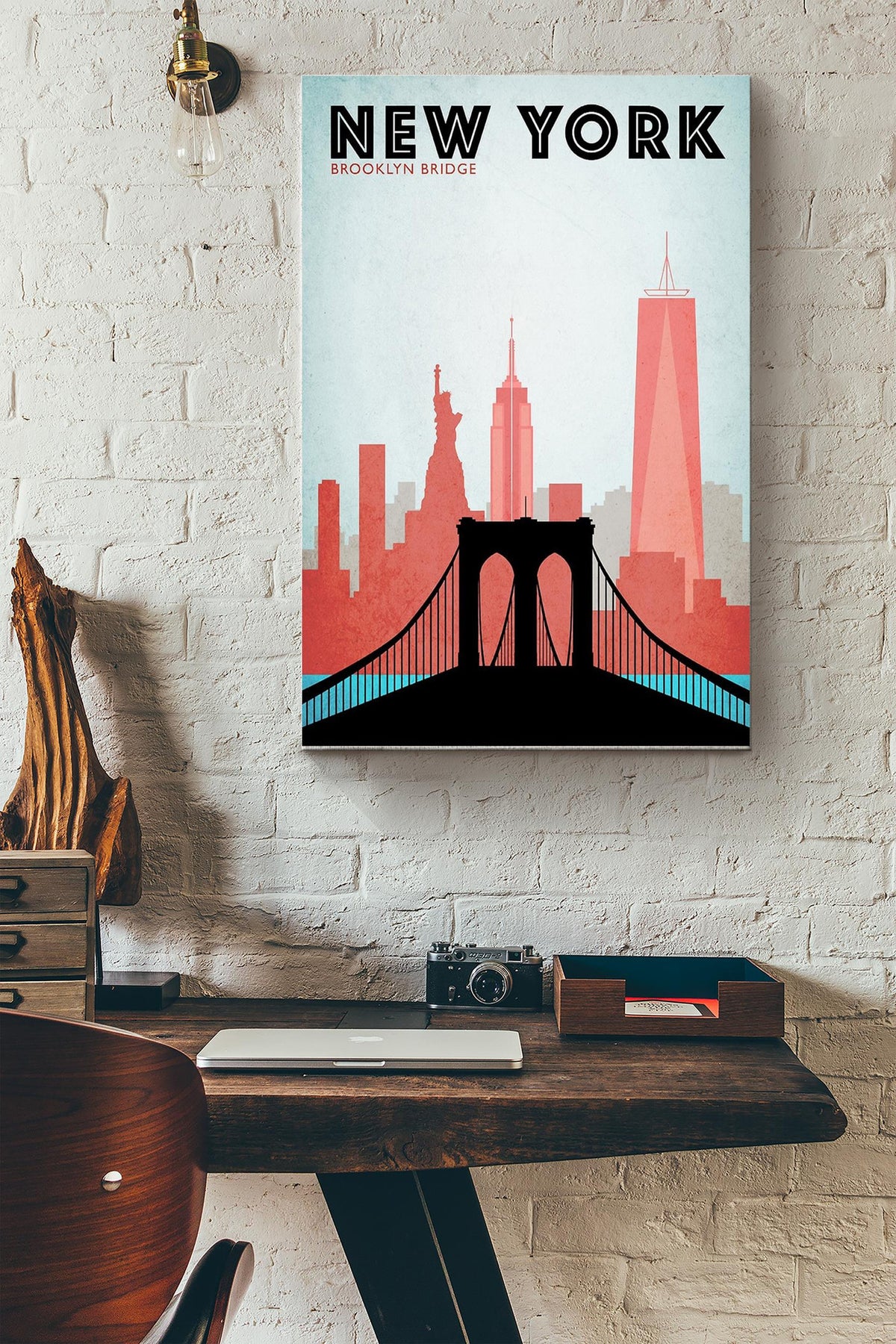 Brooklyn Bridge Travel New York Poster Canvas Gallery Wrapped Canvas Framed Gift Idea