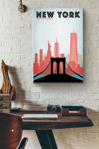 Brooklyn Bridge Travel New York Poster Canvas Gallery Wrapped Canvas Framed Gift Idea