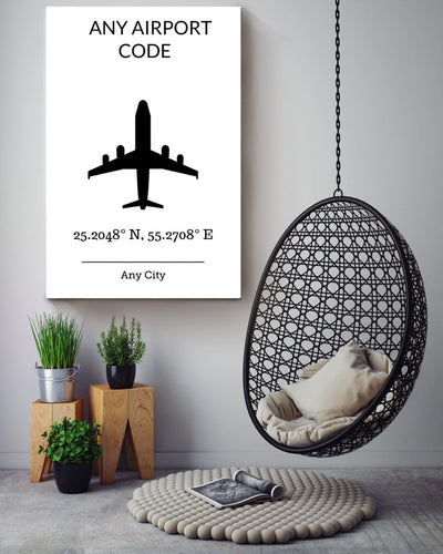 Airport Code Any City Airplane Office  Gift Gift For Pilot Retirement Home Decor Gift Canvas Framed Prints, Canvas
