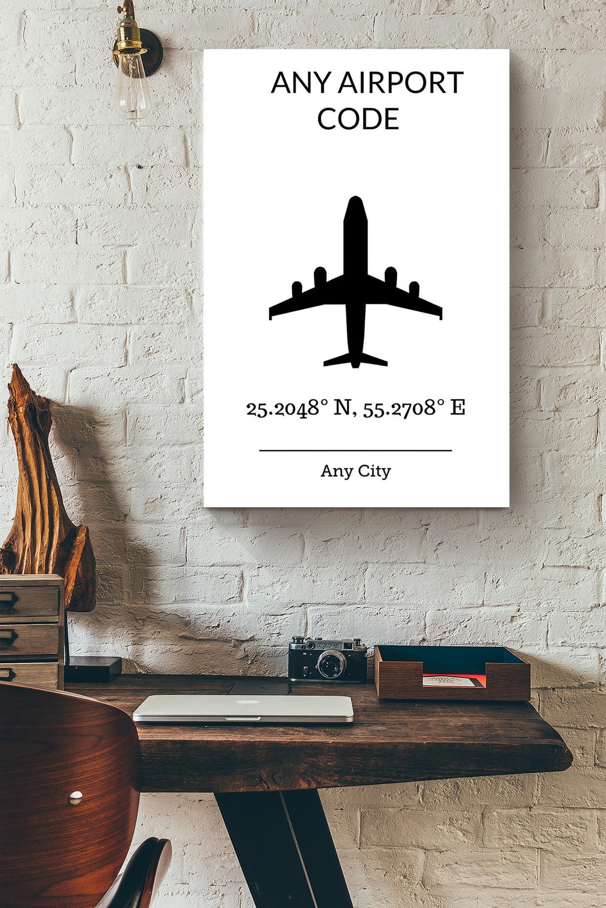Airport Code Any City Airplane Office  Gift Gift For Pilot Retirement Home Decor Gift Canvas Framed Prints, Canvas
