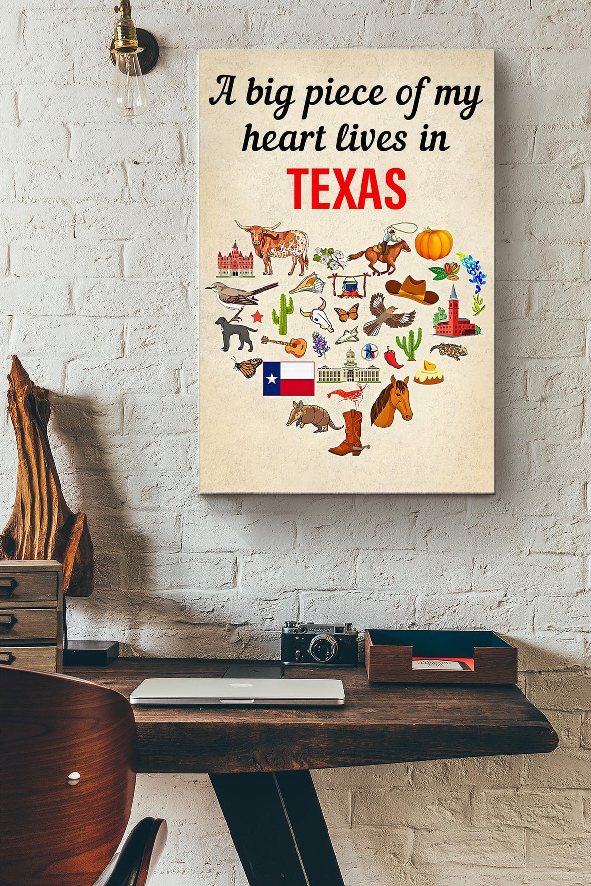 A Big Piece Of My Heart Lives In Texas Poster - Love Wall Art - Gift For Valentine Day, Lover, Crush Canvas Gallery Wrapped Canvas Framed Gift Idea Framed Prints, Canvas
