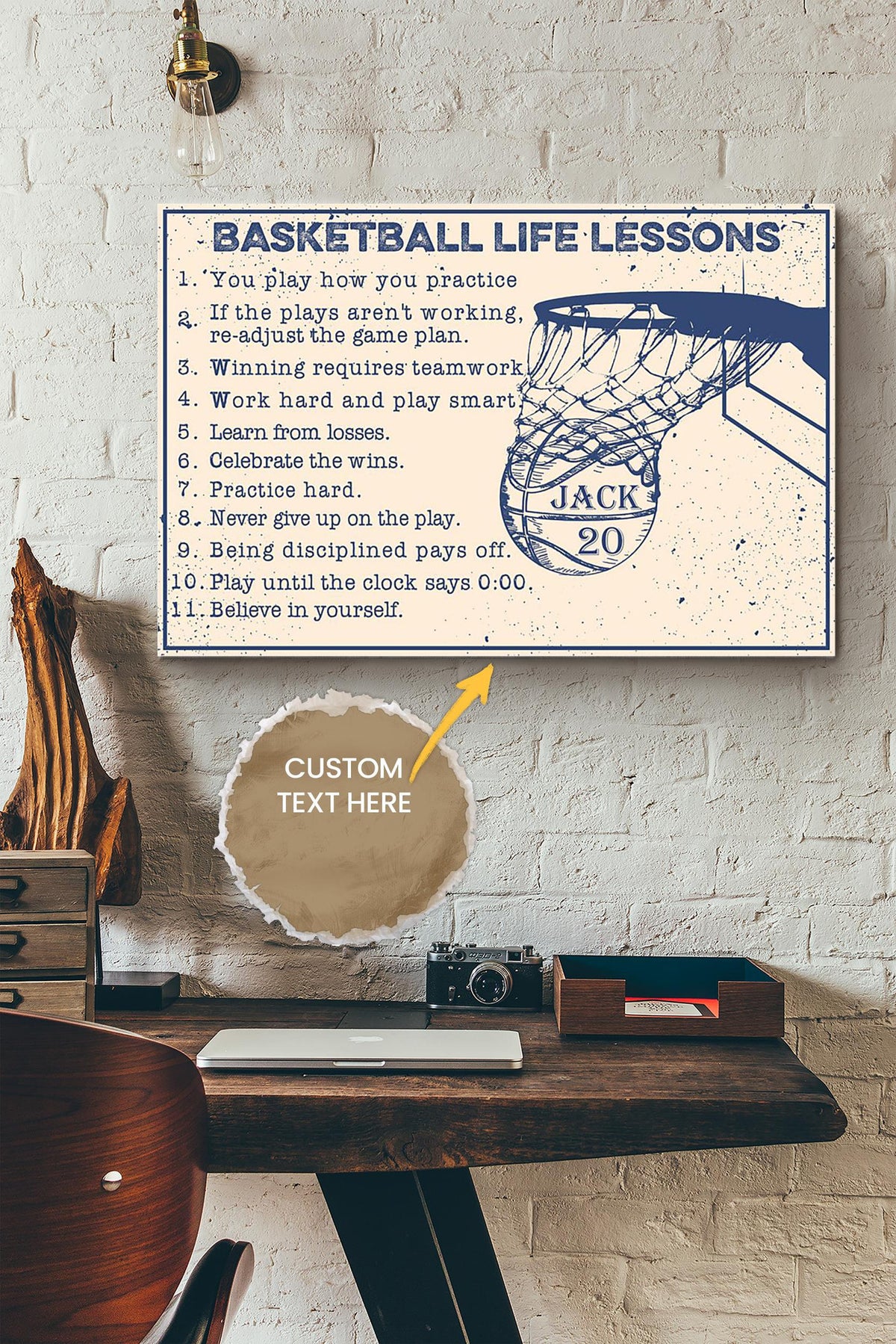Basketball Life Lesson Personalized Poster - Sport Wall Art - Gift For Basketball Player Basketball Lover Canvas Gallery Wrapped Canvas Framed Gift Idea Framed Prints, Canvas