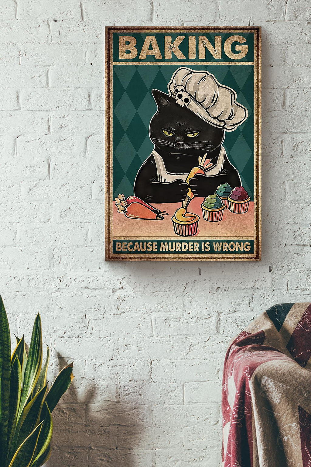 Baking Because Murder Is Wrong Bakery Wall Art Gift For Cake Lover Bakery Decor Canvas Framed Prints, Canvas
