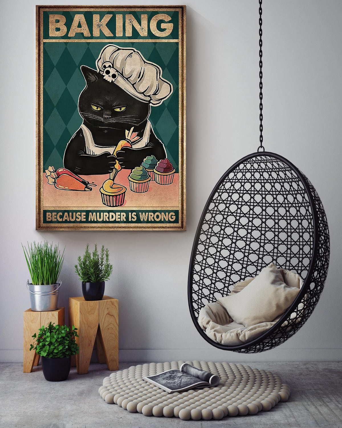 Baking Because Murder Is Wrong Bakery Wall Art Gift For Cake Lover Bakery Decor Canvas Framed Prints, Canvas
